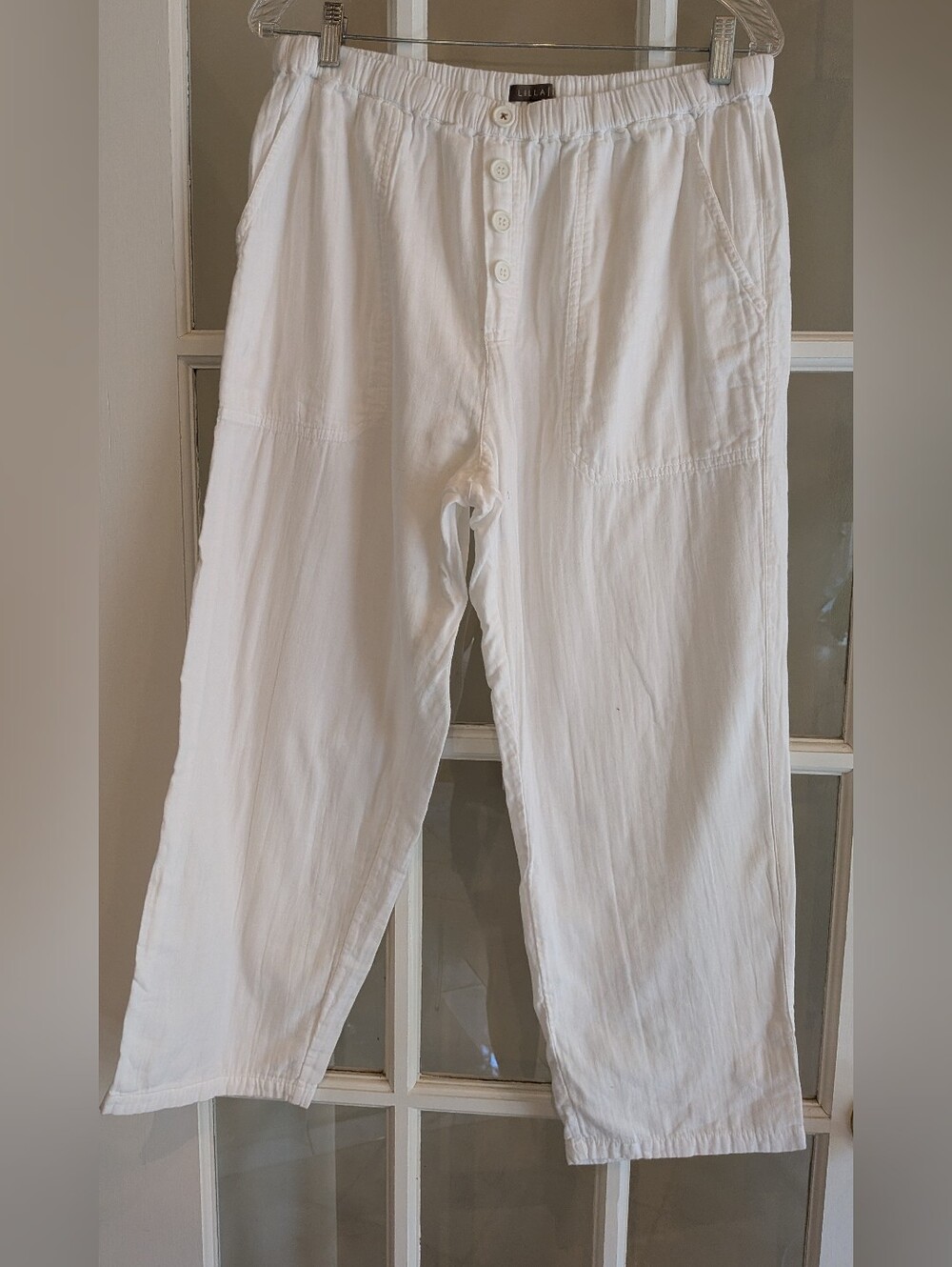 Lilla P White Gauze Pant With Button Detail